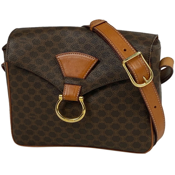 Celine Macadam Pattern All Over Diagonal Shoulder Bag Brown - Picture 1 of 7